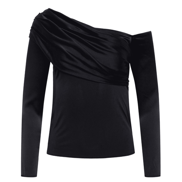 EUC - L'AGENCE‎ Sharma Slim Jersey Bodice Blouse Black Long Sleeve Women's Large - Picture 1 of 10